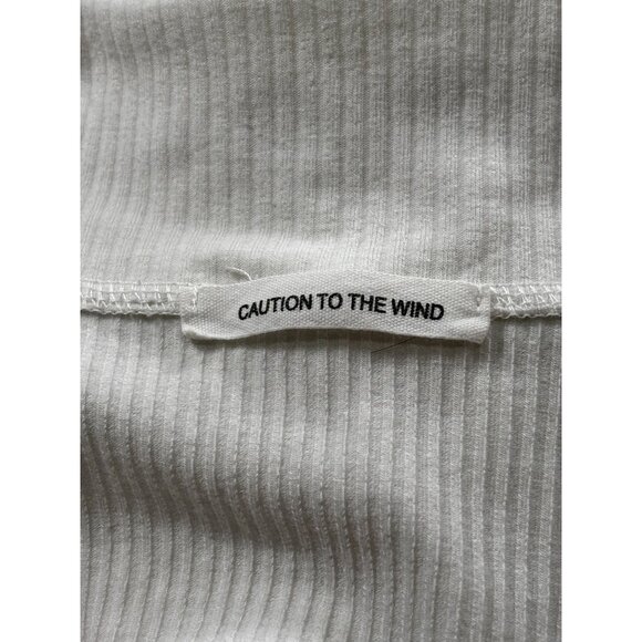 Sleeveless White Ribbed Collared Top With V-Neck By Caution To The Wind Size S - Picture 4 of 8